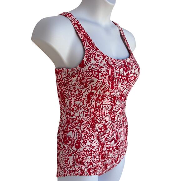 Land's End Tugless Tank Swimsuit with Red and White Cockatoo Print size 14 - Picture 3 of 11